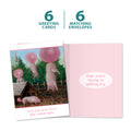 Load image into Gallery viewer, The cover and inside of Tree-Free’s Pigs Bubblegum card, along with the following text: “6 greeting cards, 6 matching envelopes”