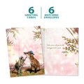Load image into Gallery viewer, The cover and inside of Tree-Free’s Healing Touch card, along with the following text: “6 greeting cards, 6 matching envelopes”