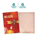 Load image into Gallery viewer, The cover and inside of Tree-Free’s Believe card, along with the following text: “6 greeting cards, 6 matching envelopes”