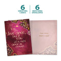 Load image into Gallery viewer, The cover and inside of Tree-Free’s You Only Live Once card, along with the following text: “6 greeting cards, 6 matching envelopes”
