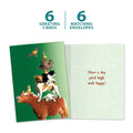 Load image into Gallery viewer, The cover and inside of Tree-Free’s Piled High card, along with the following text: “6 greeting cards, 6 matching envelopes”