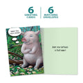 Load image into Gallery viewer, The cover and inside of Tree-Free’s Pig In Shitakes card, along with the following text: “6 greeting cards, 6 matching envelopes”
