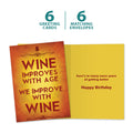 Load image into Gallery viewer, The cover and inside of Tree-Free’s Improved With Wine card, along with the following text: “6 greeting cards, 6 matching envelopes”