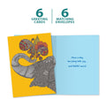 Load image into Gallery viewer, The cover and inside of Tree-Free’s Bursting With Joy card, along with the following text: “6 greeting cards, 6 matching envelopes”