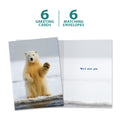 Load image into Gallery viewer, The cover and inside of Tree-Free’s Polar Farewell card, along with the following text: “6 greeting cards, 6 matching envelopes”