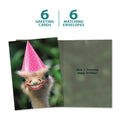 Load image into Gallery viewer, The cover and inside of Tree-Free’s Freakishly Happy card, along with the following text: “6 greeting cards, 6 matching envelopes”