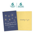 Load image into Gallery viewer, The cover and inside of Tree-Free’s Brighter Stars card, along with the following text: “6 greeting cards, 6 matching envelopes”