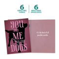 Load image into Gallery viewer, The cover and inside of Tree-Free’s You Me Dogs card, along with the following text: “6 greeting cards, 6 matching envelopes”