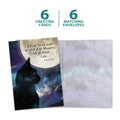 Load image into Gallery viewer, The cover and inside of Tree-Free’s Zen Cats card, along with the following text: “6 greeting cards, 6 matching envelopes”