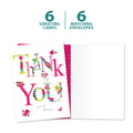 Load image into Gallery viewer, The cover and inside of Tree-Free’s Flowery Thanks card, along with the following text: “6 greeting cards, 6 matching envelopes”