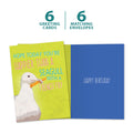 Load image into Gallery viewer, The cover and inside of Tree-Free’s Beachin Seagull card, along with the following text: “6 greeting cards, 6 matching envelopes”