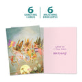 Load image into Gallery viewer, The cover and inside of Tree-Free’s Fairie Celebration card, along with the following text: “6 greeting cards, 6 matching envelopes”