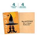 Load image into Gallery viewer, The cover and inside of Tree-Free’s Witch Way card, along with the following text: “4 greeting cards, 4 matching envelopes”