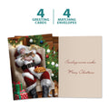 Load image into Gallery viewer, The cover and inside of Tree-Free’s Cat Nap Santa card, along with the following text: “4 greeting cards, 4 matching envelopes”