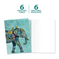 Load image into Gallery viewer, The cover and inside of Tree-Free’s Elephant And Yellowbirds card, along with the following text: “6 greeting cards, 6 matching envelopes”