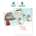 Load image into Gallery viewer, The cover and inside of Tree-Free’s Peace Love Joy card, along with the following text: “4 greeting cards, 4 matching envelopes”