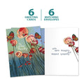 Load image into Gallery viewer, The cover and inside of Tree-Free’s Poppies Remembrance card, along with the following text: “6 greeting cards, 6 matching envelopes”