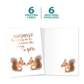 Load image into Gallery viewer, The cover and inside of Tree-Free’s Nutsmaste card, along with the following text: “6 greeting cards, 6 matching envelopes”