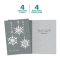 Load image into Gallery viewer, The cover and inside of Tree-Free’s Silver And Gold Christmas card, along with the following text: “4 greeting cards, 4 matching envelopes”