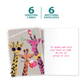 Load image into Gallery viewer, The cover and inside of Tree-Free’s Proud Giraffes card, along with the following text: “6 greeting cards, 6 matching envelopes”
