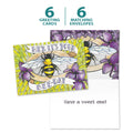 Load image into Gallery viewer, The cover and inside of Tree-Free’s Bee-Day card, along with the following text: “6 greeting cards, 6 matching envelopes”