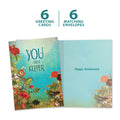 Load image into Gallery viewer, The cover and inside of Tree-Free’s Keeper Anniversary card, along with the following text: “6 greeting cards, 6 matching envelopes”