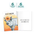Load image into Gallery viewer, The cover and inside of Tree-Free’s Hello Sunshine card, along with the following text: “6 greeting cards, 6 matching envelopes”