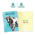 Load image into Gallery viewer, The cover and inside of Tree-Free’s Udderly Grateful card, along with the following text: “6 greeting cards, 6 matching envelopes”