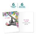 Load image into Gallery viewer, The cover and inside of Tree-Free’s Felicidades Hearts card, along with the following text: “6 greeting cards, 6 matching envelopes”