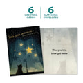 Load image into Gallery viewer, The cover and inside of Tree-Free’s Twinkle card, along with the following text: “6 greeting cards, 6 matching envelopes”