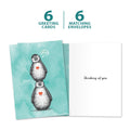 Load image into Gallery viewer, The cover and inside of Tree-Free’s Penguin Pile card, along with the following text: “6 greeting cards, 6 matching envelopes”