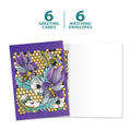 Load image into Gallery viewer, The cover and inside of Tree-Free’s Elegant Honey Bees card, along with the following text: “6 greeting cards, 6 matching envelopes”