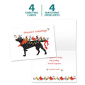 Load image into Gallery viewer, The cover and inside of Tree-Free’s Bird Dog Christmas card, along with the following text: “4 greeting cards, 4 matching envelopes”