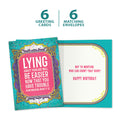 Load image into Gallery viewer, The cover and inside of Tree-Free’s Lying About It card, along with the following text: “6 greeting cards, 6 matching envelopes”