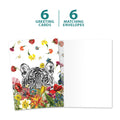 Load image into Gallery viewer, The cover and inside of Tree-Free’s White Tiger Flowers card, along with the following text: “6 greeting cards, 6 matching envelopes”