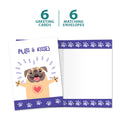 Load image into Gallery viewer, The cover and inside of Tree-Free’s Pugs and Kisses card, along with the following text: “6 greeting cards, 6 matching envelopes”