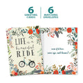 Load image into Gallery viewer, The cover and inside of Tree-Free’s Beautiful Ride card, along with the following text: “6 greeting cards, 6 matching envelopes”