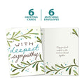Load image into Gallery viewer, The cover and inside of Tree-Free’s Deepest Sympathy card, along with the following text: “6 greeting cards, 6 matching envelopes”