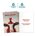 Load image into Gallery viewer, The cover and inside of Tree-Free’s Holy Cow card, along with the following text: “6 greeting cards, 6 matching envelopes”