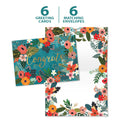 Load image into Gallery viewer, The cover and inside of Tree-Free’s Congrats Flowers Vibrant card, along with the following text: “6 greeting cards, 6 matching envelopes”
