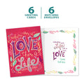 Load image into Gallery viewer, The cover and inside of Tree-Free’s Love Is Life card, along with the following text: “6 greeting cards, 6 matching envelopes”