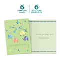 Load image into Gallery viewer, The cover and inside of Tree-Free’s Elephant Mobile card, along with the following text: “6 greeting cards, 6 matching envelopes”