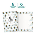 Load image into Gallery viewer, The cover and inside of Tree-Free’s Bee Happy card, along with the following text: “6 greeting cards, 6 matching envelopes”