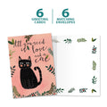 Load image into Gallery viewer, The cover and inside of Tree-Free’s All You Need Is Cat card, along with the following text: “6 greeting cards, 6 matching envelopes”