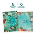 Load image into Gallery viewer, The cover and inside of Tree-Free’s Lifted card, along with the following text: “6 greeting cards, 6 matching envelopes”