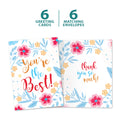 Load image into Gallery viewer, The cover and inside of Tree-Free’s Best Thanks card, along with the following text: “6 greeting cards, 6 matching envelopes”