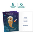 Load image into Gallery viewer, The cover and inside of Tree-Free’s Otter This World Birthday card, along with the following text: “6 greeting cards, 6 matching envelopes”