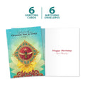 Load image into Gallery viewer, The cover and inside of Tree-Free’s Queen For A Day card, along with the following text: “6 greeting cards, 6 matching envelopes”