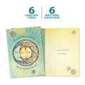 Load image into Gallery viewer, The cover and inside of Tree-Free’s Sun Moon and Stars card, along with the following text: “6 greeting cards, 6 matching envelopes”