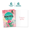 Load image into Gallery viewer, The cover and inside of Tree-Free’s Inside And Out Beauty card, along with the following text: “6 greeting cards, 6 matching envelopes”